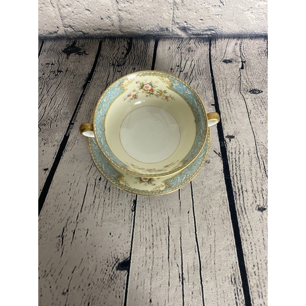 Noritake Blue Dawn 622 Handled Soup Bowl 4.5" With Plate‎ Liner